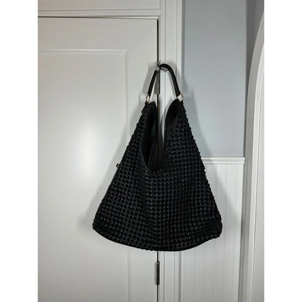 Urban Expressions Hobo Bag Large Black Woven Faux Leather Tote Purse